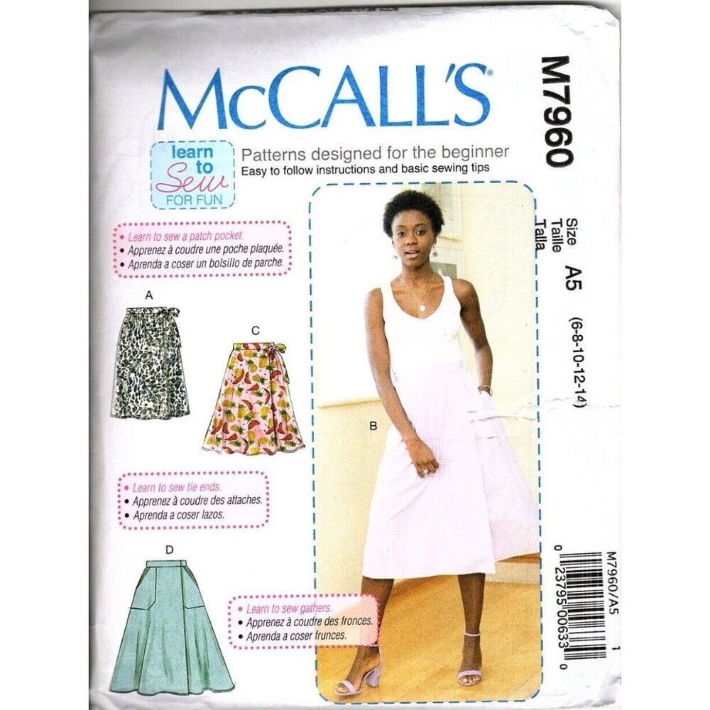 McCall's M7960 Misses 6 to 14 Learn to Sew Wrap Skirts Uncut Sewing Pattern New